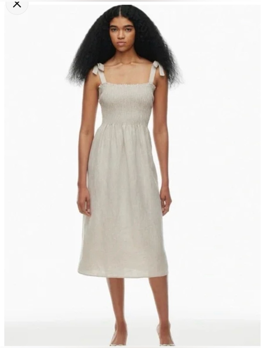 Aritzia Light Beige Smocked Tie-Shoulder Midi Dress